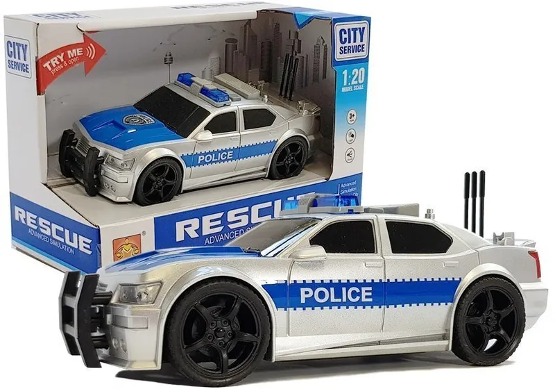 Auto Policji Na Baterie 1:20 Światła I Dźwięki Z Naciągiem - Srebrne