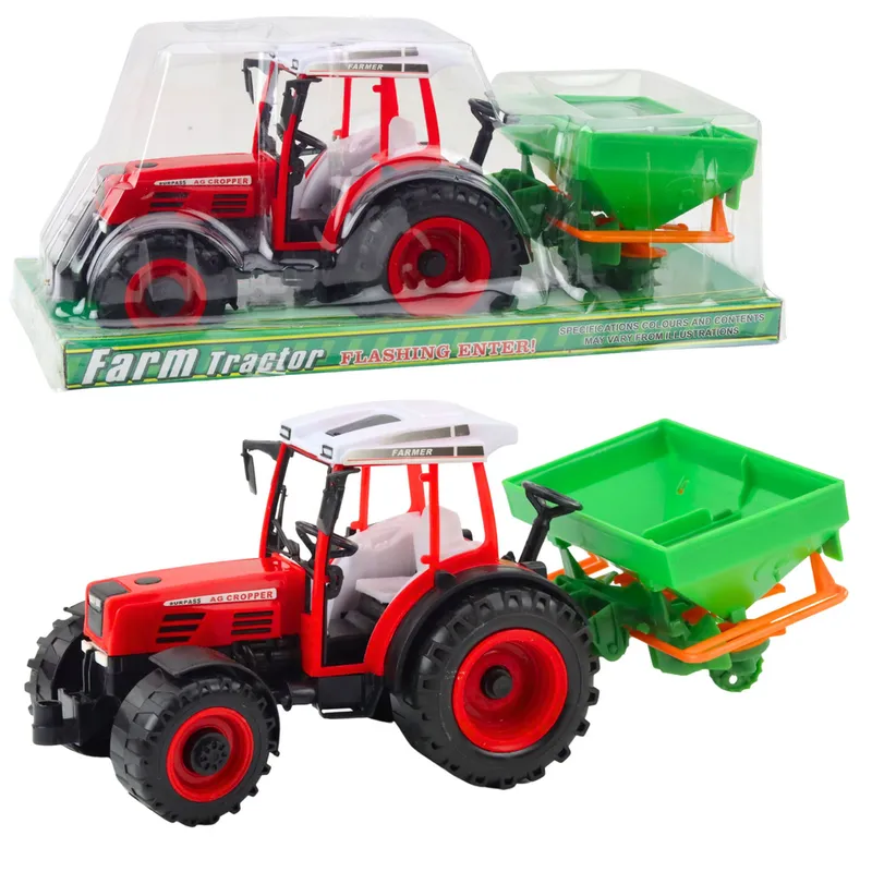 Traktor Pojazd Rolniczy Farmerski Z Siewnikiem 34cm - Czerwony