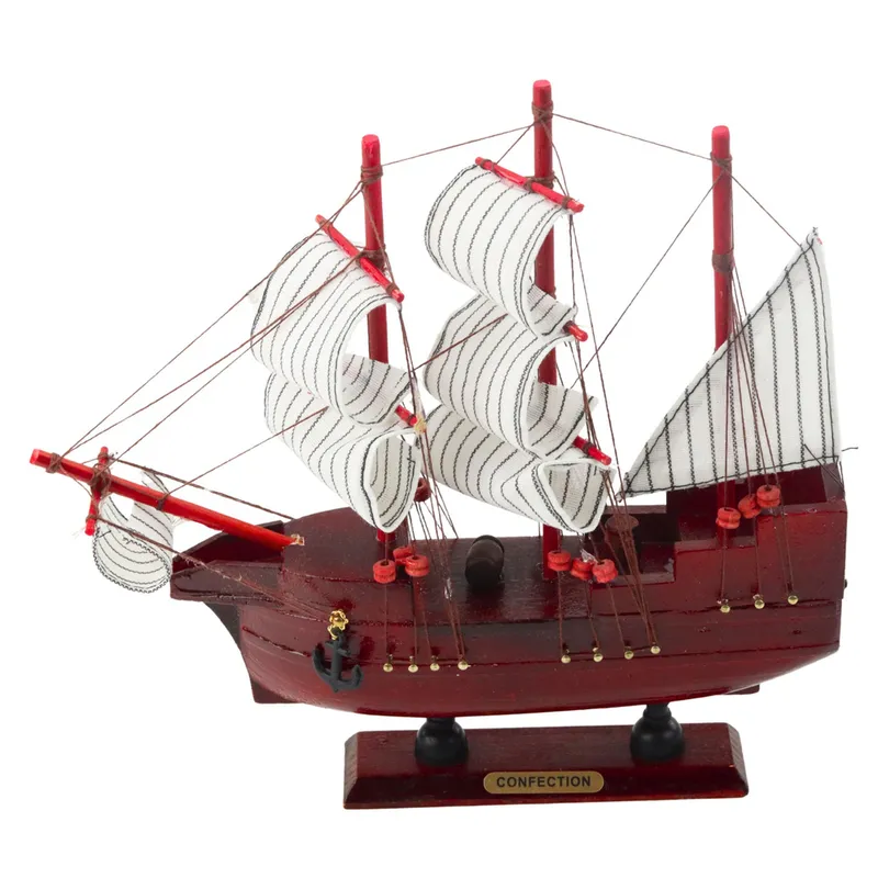 Model Kolekcjonerski Dekoracyjny Statek Żaglowiec 24x23cm - Czerwony