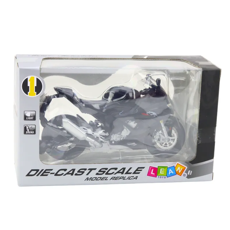 Motocykl Sportowy Metalowy Światła Dźwięki S1000 1:12 - Czarny