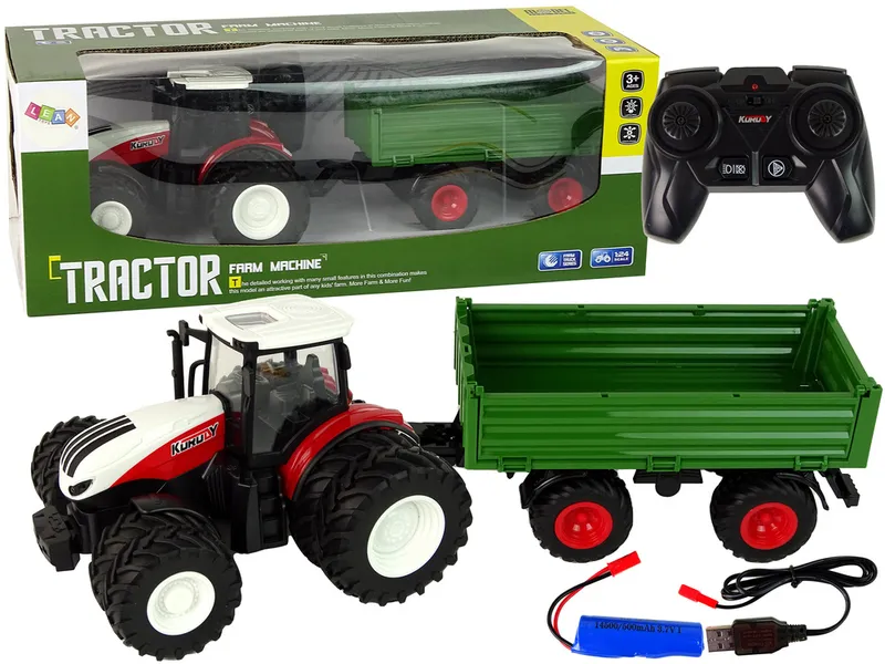 Traktor Zdalnie Sterowany Z Przyczepą 1:24 Czerwony Zielony