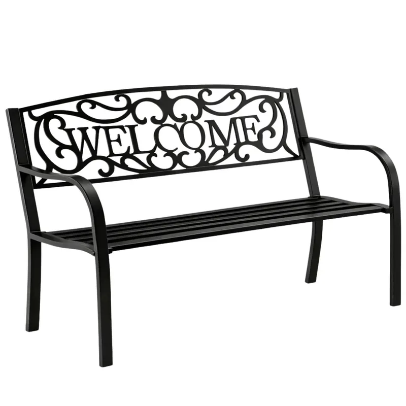Ławka Ogrodowa Taras Ogród Park Metalowa Oparcie WELCOME 127 cm - Czarna