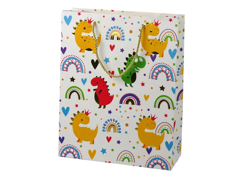 Torba Prezentowa Kolorowe Dinozaury Tęcza 32 cm X 26 cm X 10 cm