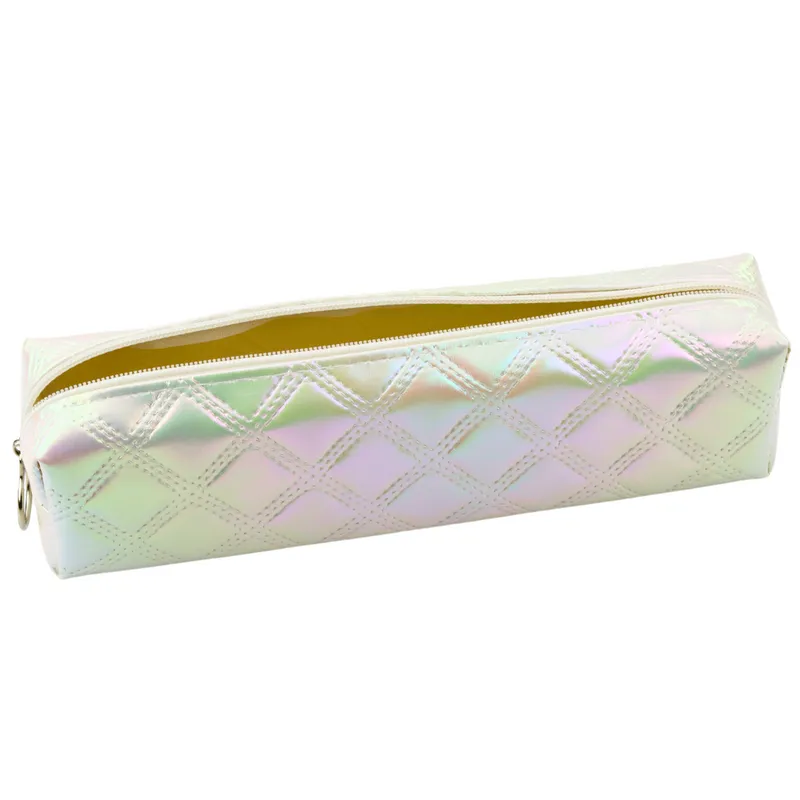 Piórnik Szkolny Organizer Tłoczony Wzór Perłowy 21x6cm - Biały