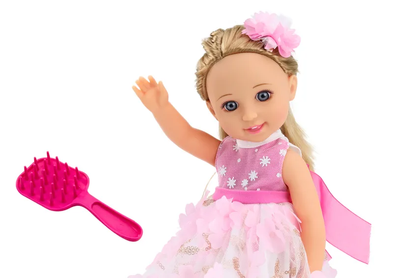 Lalka Sukienka Długie Włosy Spinka Szczotka 38cm - Różowa