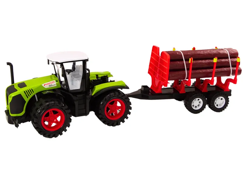 Traktor Farmerski Z Przyczepą Na Drewno 9 Bali Drzewa Napęd - Zielony