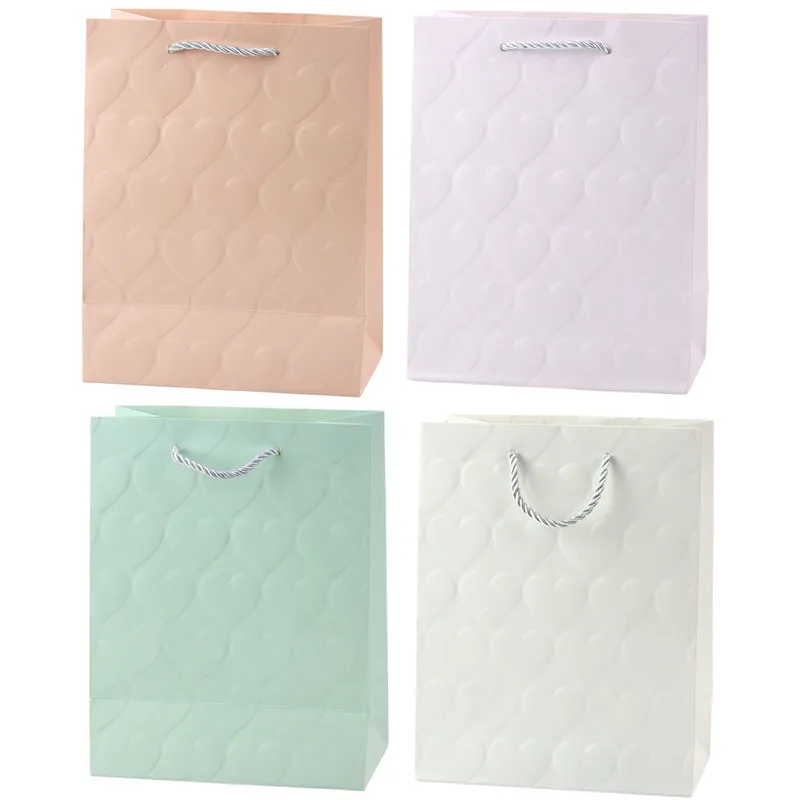 Torba Prezentowa Elegancka Tłoczone Serca Pastelowa 23 x 18 x 10,5 cm
