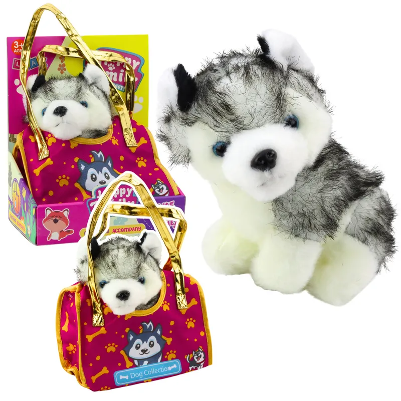 Piesek Husky W Torebce Pluszowy Maskotka Przytulanka Biało Szary