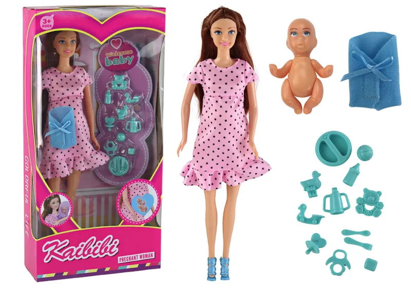 Lalka Dla Dzieci W Ciąży Mama Dziecko Sukienka Akcesoria - Różowa