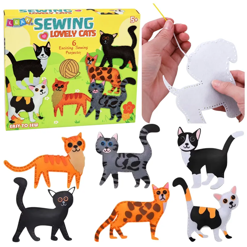 Zestaw Kreatywny Pluszaki Do Szycia Filcowe Maskotki Kotki DIY 6 szt