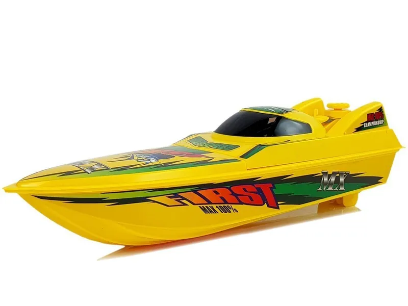 Łódź Motorówka Na Baterie 4 Kierunki Z Elementami Zielonego 40 cm - Żółta