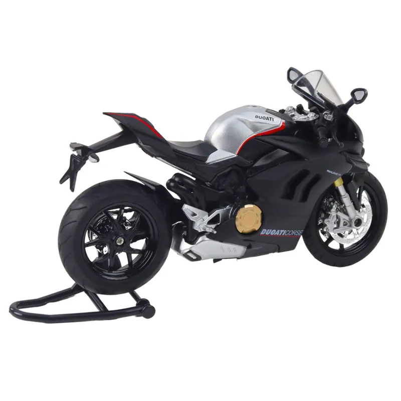 Motocykl Sportowy Metalowy Światła Dźwięki Srebrne Elementy Czarny V4 1:12