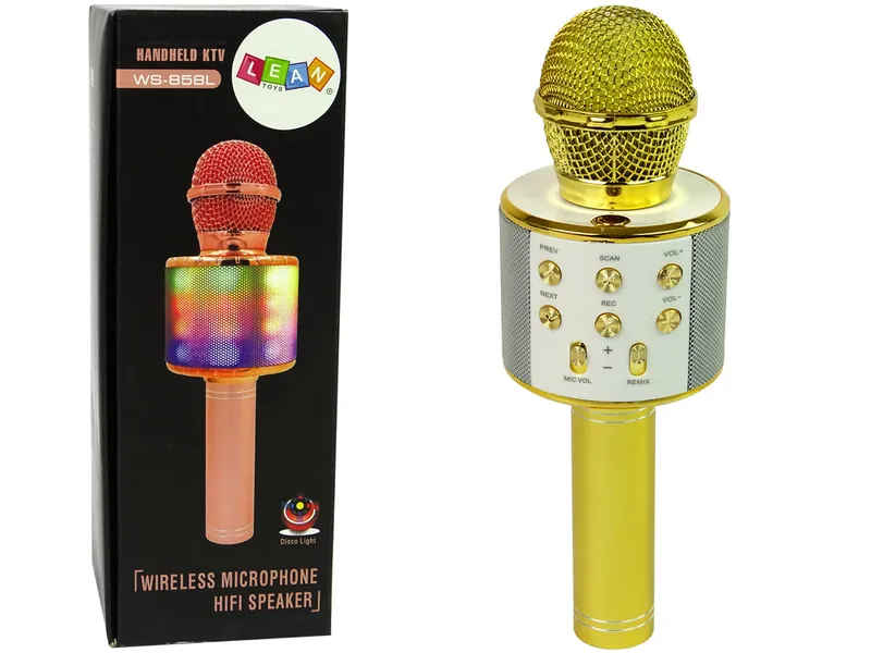 Mikrofon Bezprzewodowy USB Głośnik Nagrywanie Karaoke Model WS-858 - Złoty