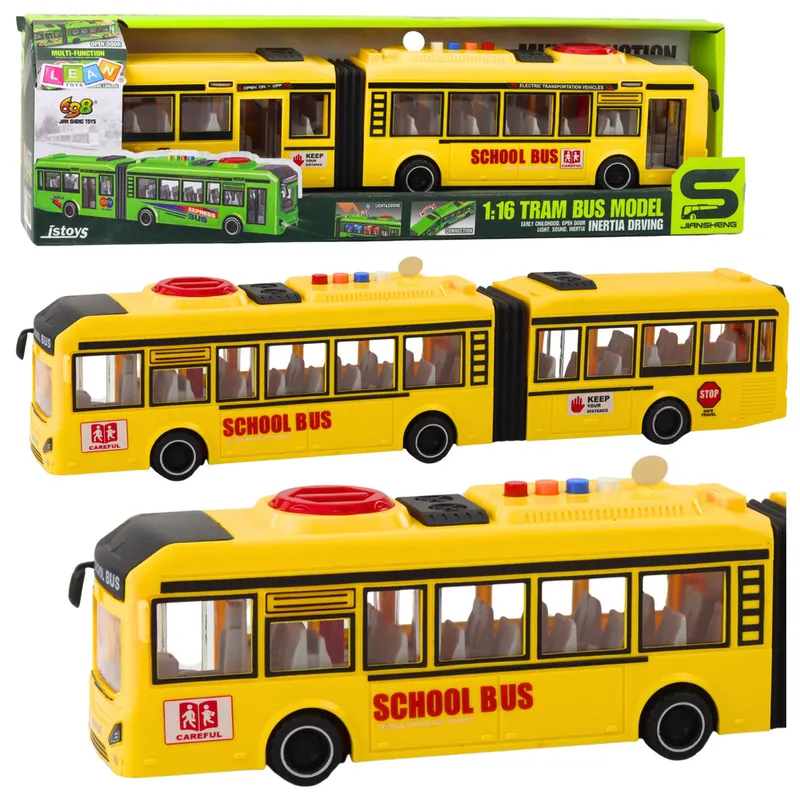 Autobus Przegubowy Szkolny Otwierane Drzwi Światła Dźwięki 1:16 - Żółty