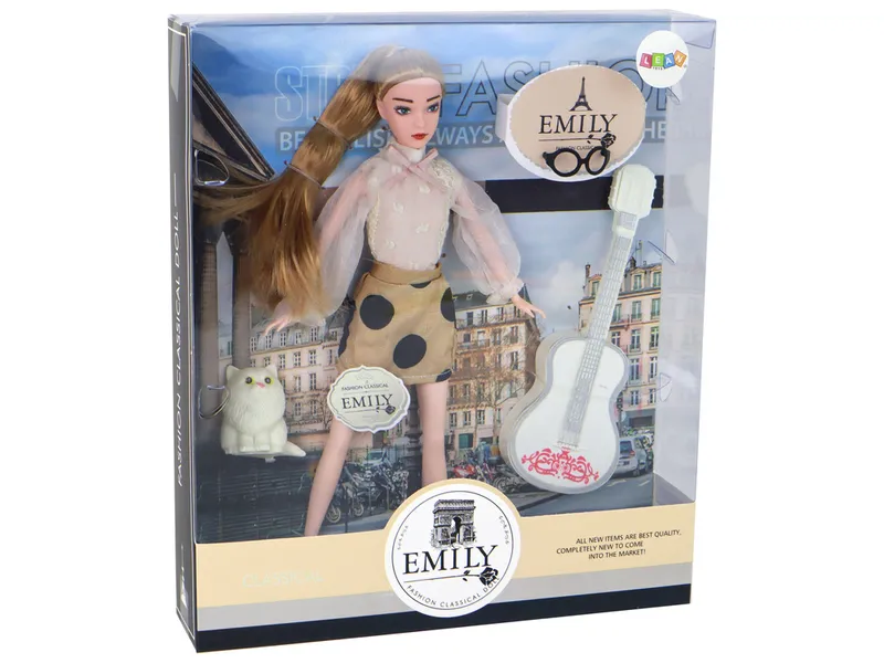 Lalka Dla Dzieci Emily Z Gitarą Okulary Długie Blond Włosy Kotek