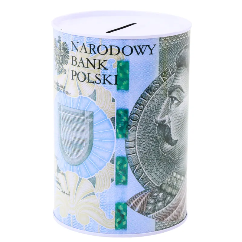 Skarbonka Metalowa Dla Dzieci Banknot 200 / 500 Złotych 15 x 10,5 cm