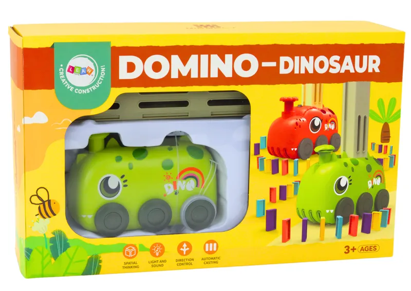 Autko Dinozaur Na Baterie Układające Kolorowe Domino 4 Kolory Klocków - Zielony
