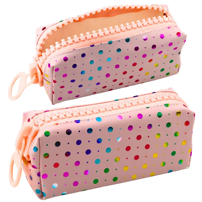 Piórnik Szkolny Organizer W Kolorowe Kropki Duży Suwak 21x8cm - Różowy