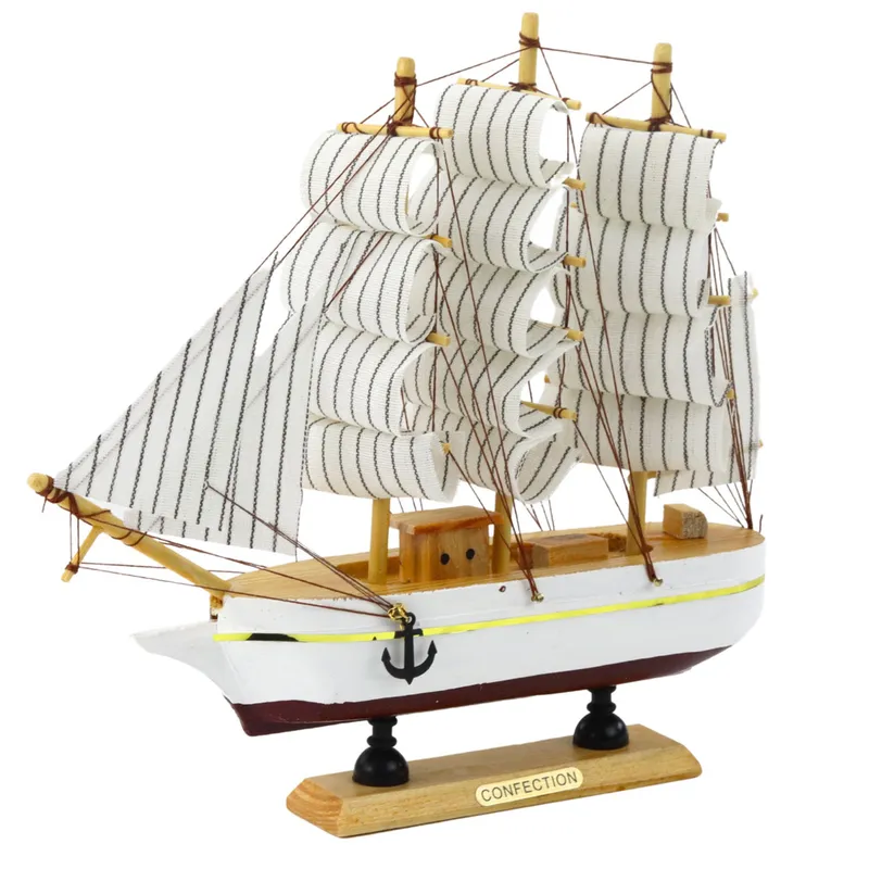 Model Kolekcjonerski Dekoracyjny Statek Żaglowiec Trójmasztowy 24x23cm - Biały