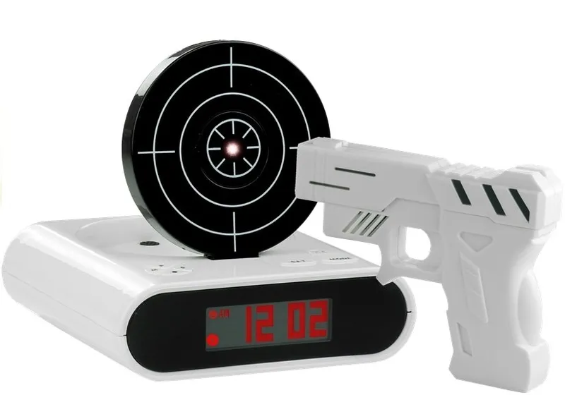 Pistolet Laserowy Z Tarczą Budzik Zegarek - Biały
