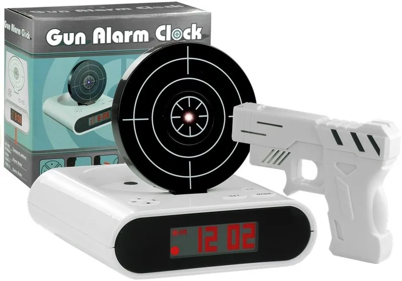 Pistolet Laserowy Z Tarczą Budzik Zegarek - Biały