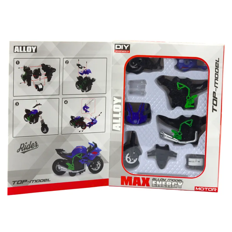 Motocykl Do Składania Skręcania Metal 1:14 DIY - Zielono-Niebieski