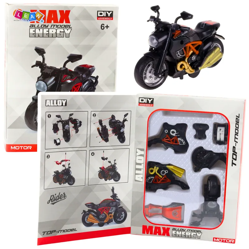 Motocykl Do Składania Skręcania Metal 1:14 DIY - Czarno-Pomarańczowy