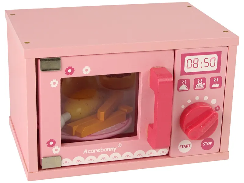 Drewniana Kuchenka Mikrofalowa Mikrofalówka Jedzenie - Różowa