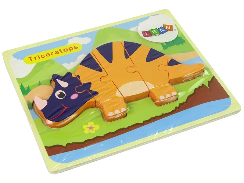 Drewniane Puzzle Dinozaury Triceratops Ankylosaurus - Pomarańczowy