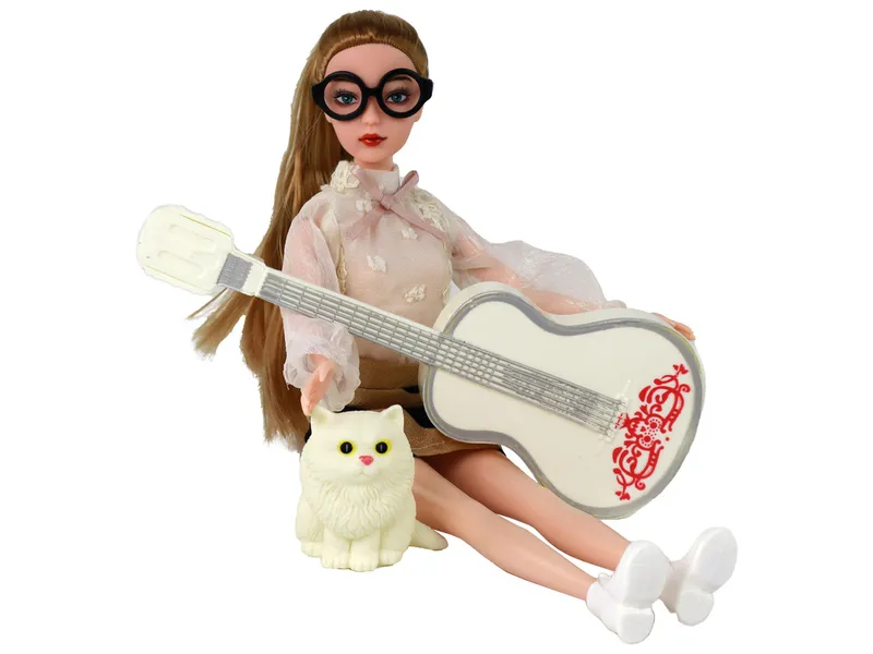 Lalka Dla Dzieci Emily Z Gitarą Okulary Długie Blond Włosy Kotek