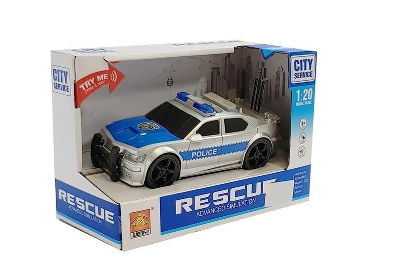 Auto Policji Na Baterie 1:20 Światła I Dźwięki Z Naciągiem - Srebrne