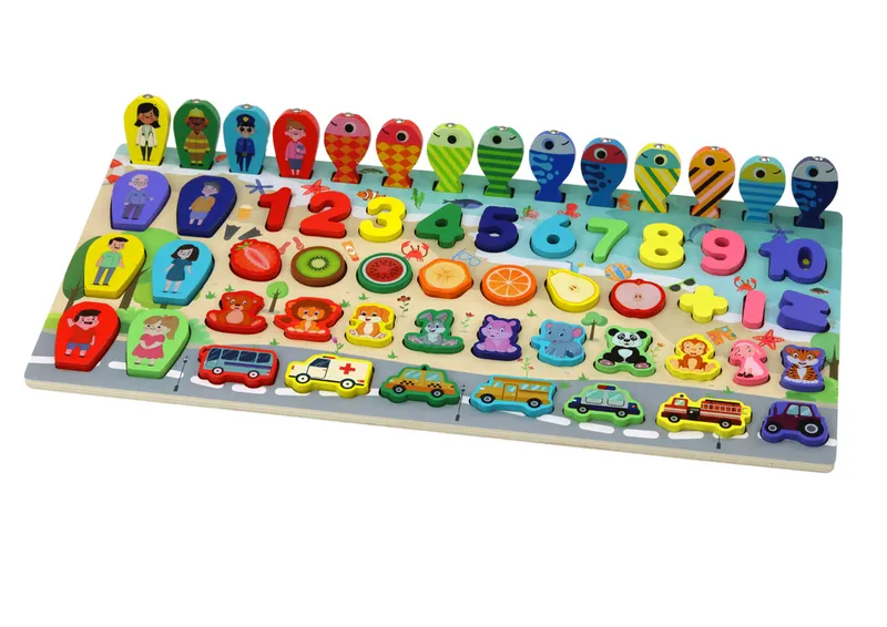 Panel Edukacyjny Sorter Drewniany Tablica Układanka Kolorowa Nauka 59 Ele