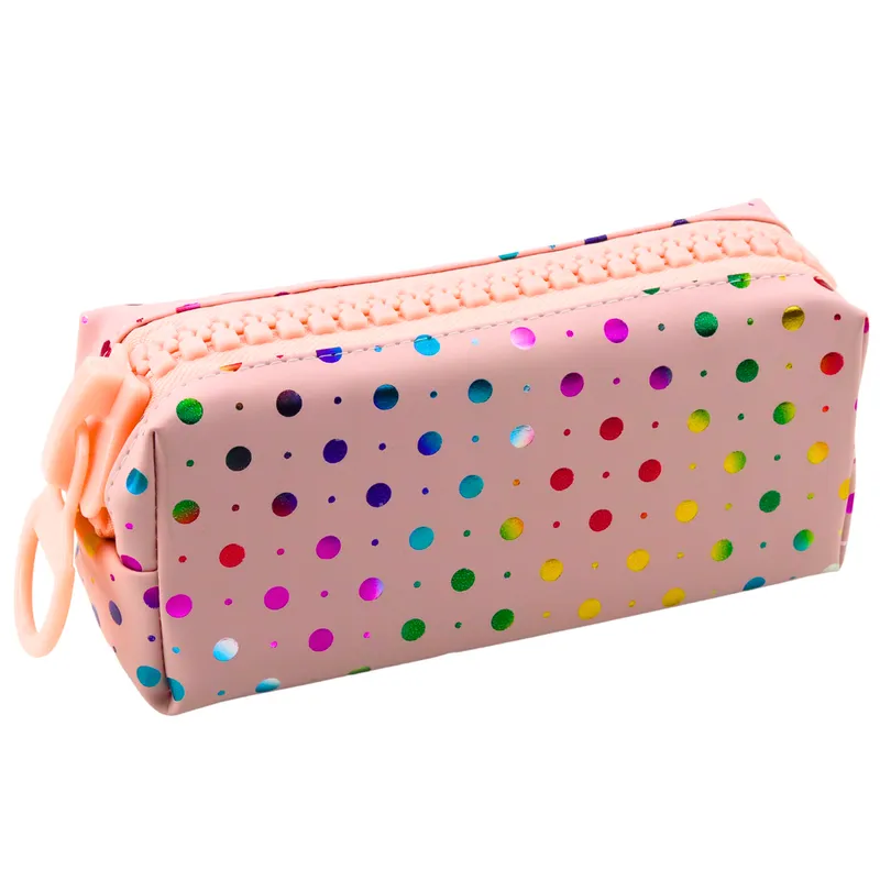 Piórnik Szkolny Organizer W Kolorowe Kropki Duży Suwak 21x8cm - Różowy
