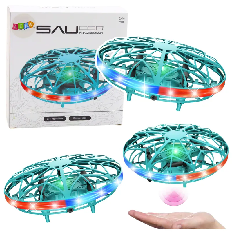 Dron UFO Sterowany Ręką RC Światła LED - Turkusowy