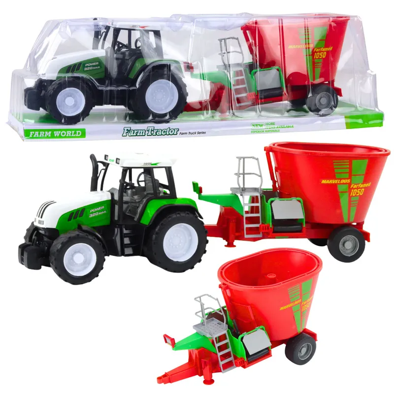 Traktor Rolniczy Farmerski Z Przyczepą Mieszalnik Paszy 50cm - Zielony
