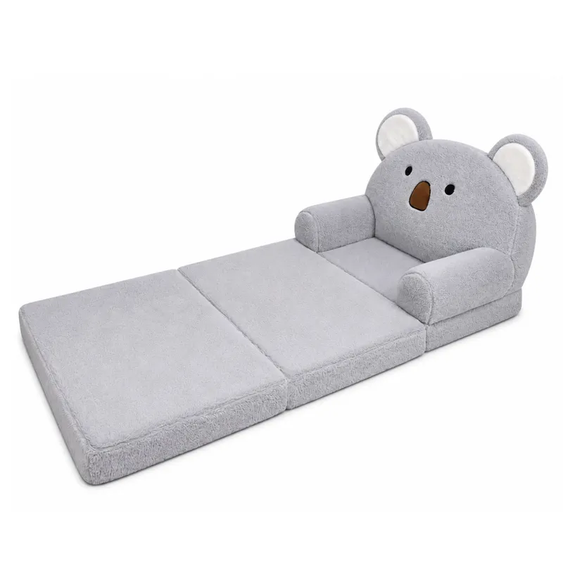 Rozkładany Fotel Sofa Leżanka Koala 2w1 Dla Dzieci Miękki Pluszowy - Szary