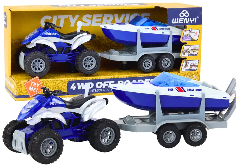 Quad Policyjny Z Przyczepą Do Przewozu Łodzi Oraz Motorówką