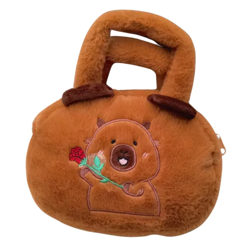 Torba Pluszowa Z Kapibarą Z Różą 20cm - Brązowy