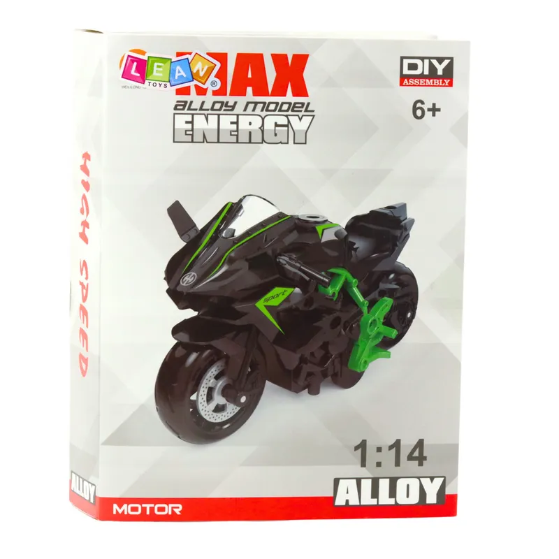 Motocykl Do Składania Skręcania Metal 1:14 DIY - Zielono-Czerwony