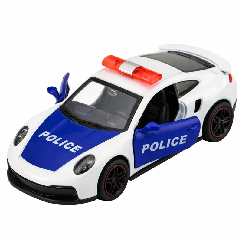 Autko Sportowe Policyjne Samochód Z Napędem Metalowy Pull-Back 1:43 - Biały