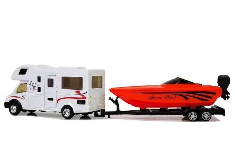 Camper Z Czerwoną Motorówką I Napędem Frykcyjnym 1:48