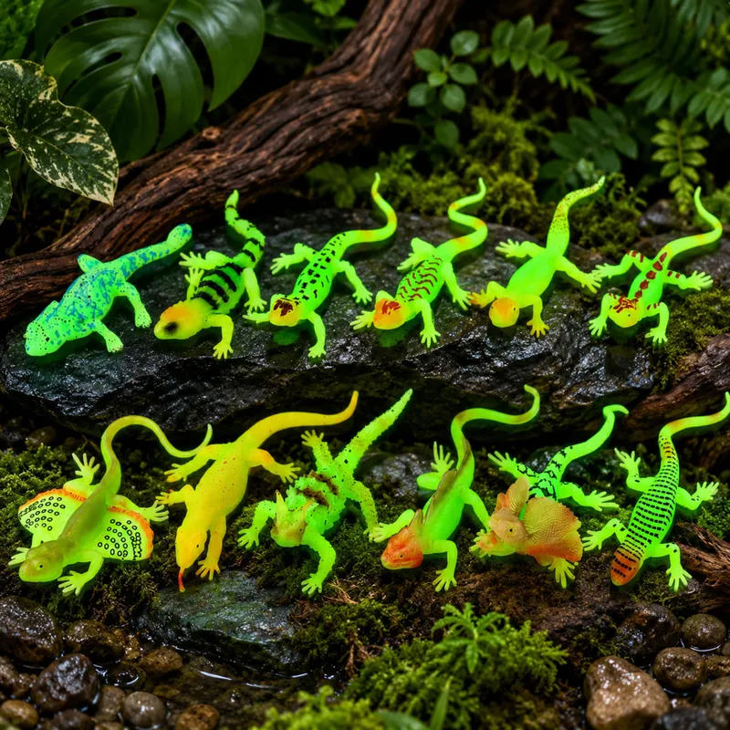 Gumowa Figurka Jaszczurka Fluorescencyjna Świecąca W Ciemności 15cm - Zielona