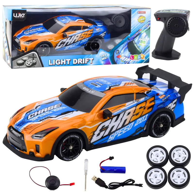 Auto Sportowe Zdalnie Sterowane RC Podświetlana Karoseria Drift - Pomarańczowe