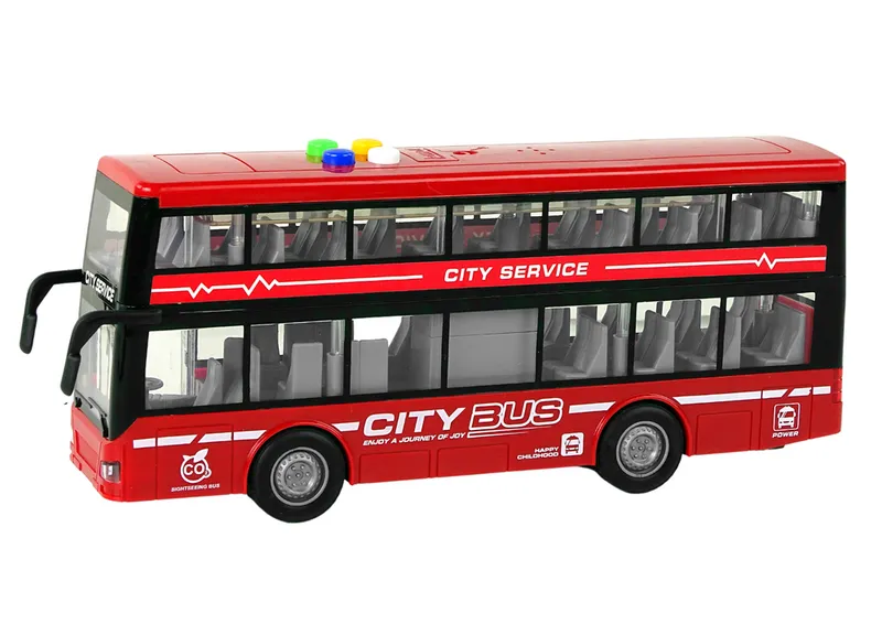 Autobus Piętrowy Na Baterie Światła Dźwięki Napęd Frykcyjny 1:16 - Czerwony
