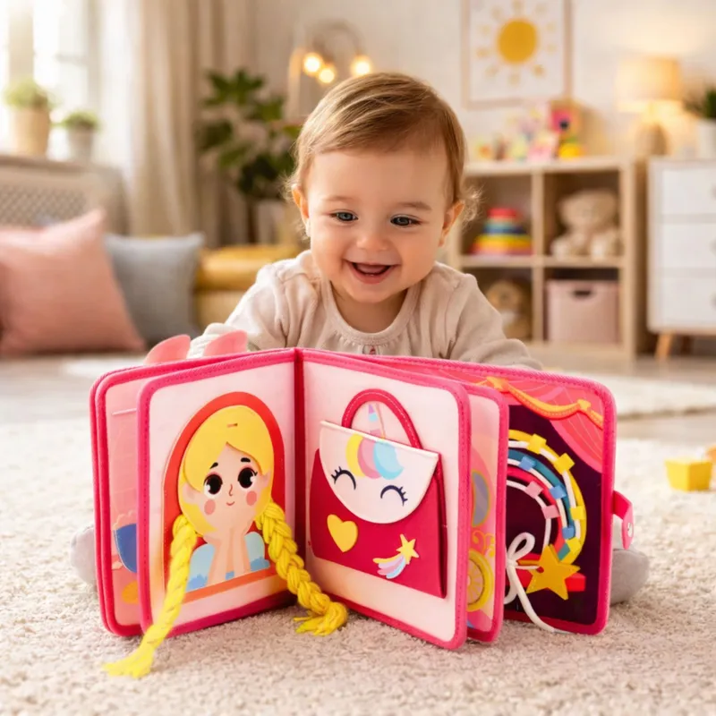 Książeczka Edukacyjna Sensoryczna Filcowa 3D Księżniczki - Różowa