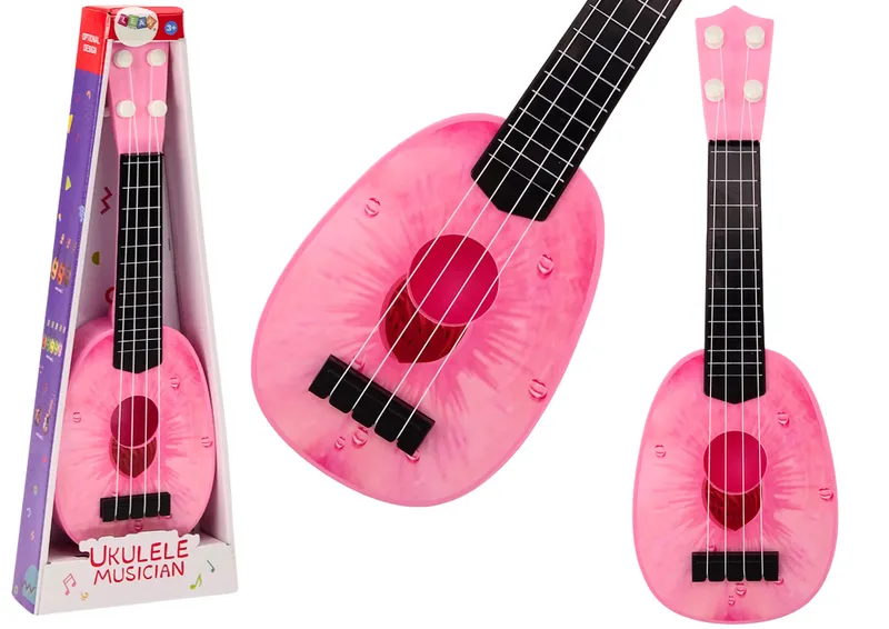 Ukulele Dla Dzieci Mini Gitara 4 Struny Motyw Brzoskwini Gitarka - Różowa