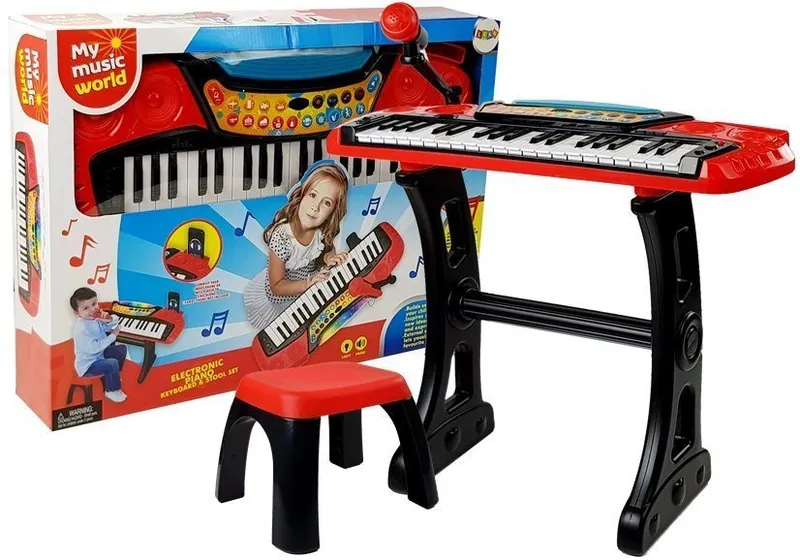 Keyboard Ze Statywem Krzesełkiem 37 Klawiszy - Czerwony