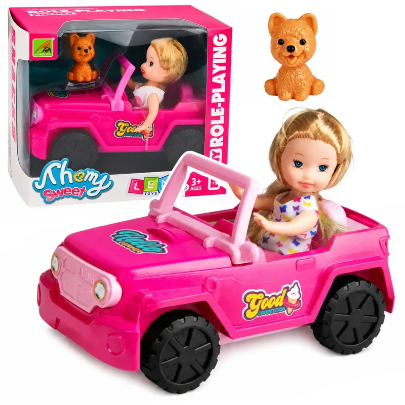Zestaw Mini Laleczka W Samochodzie Terenowym Kabriolet Figurka Pieska