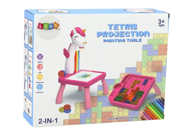 Mini Projektor Stolik Tetris 2w1 Jednorożec - Niebieski