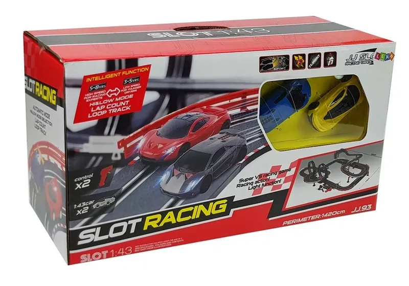Tor Wyścigowy Z Samochodzikami 2 Autka 1420 cm Turbo 1:43 Kontrolery